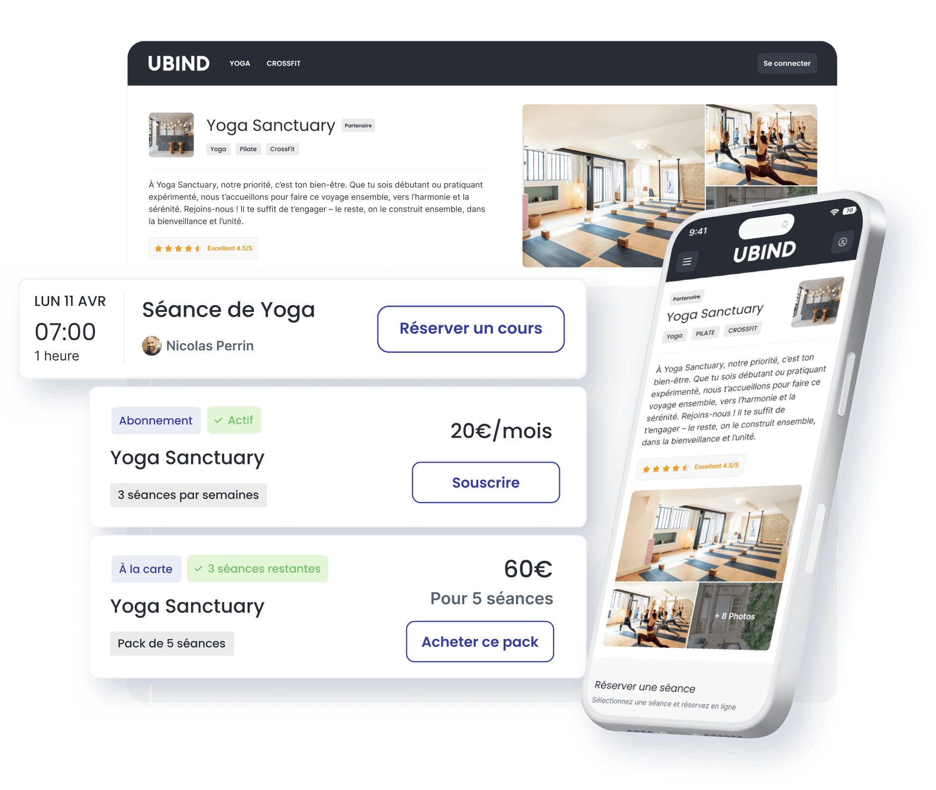 Interface de gestion professionnelle UBIND pour les salles de sport
